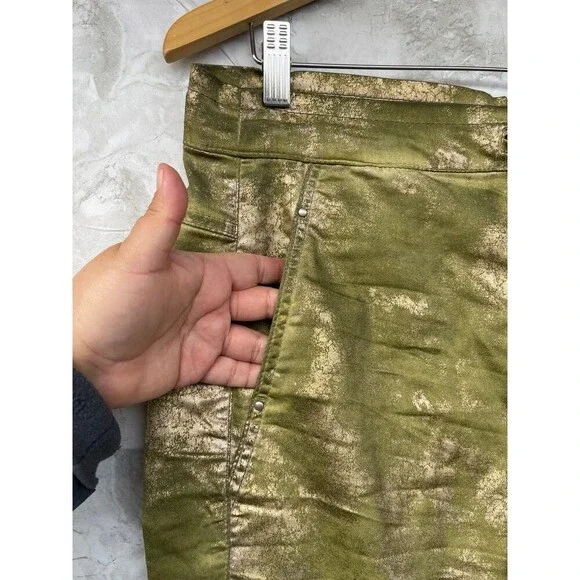 ALEMBIKA Green Gold Foil Cargo Pants | Size 2 | US 10 Designer Boho Luxe Punk - Picture 5 of 12